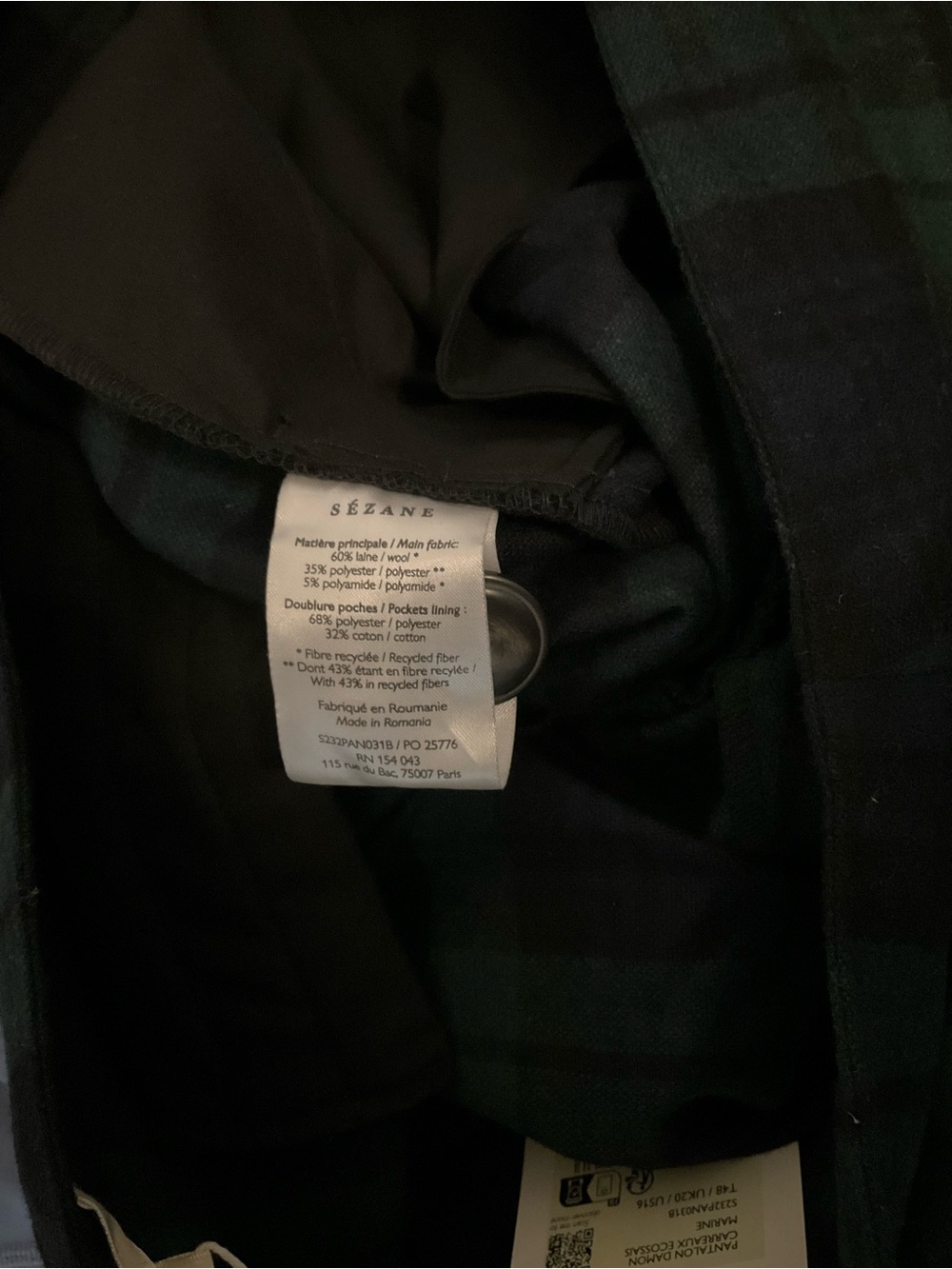 NWT Sézane Damon Plaid Wool Pants 48 - Picture 7 of 7